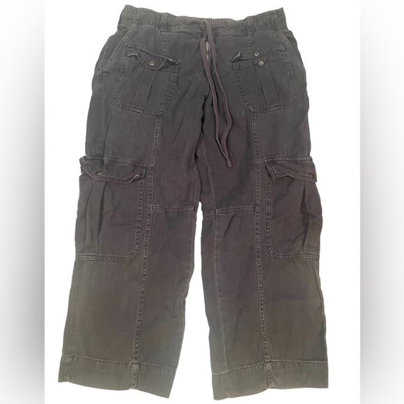 Zara Cargo Pants Women XL Combat Denim Elastic Waist Ankle Crop Pants Black - Picture 1 of 12